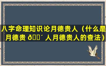 八字命理知识论月德贵人（什么是月德贵 🐴 人月德贵人的查法）